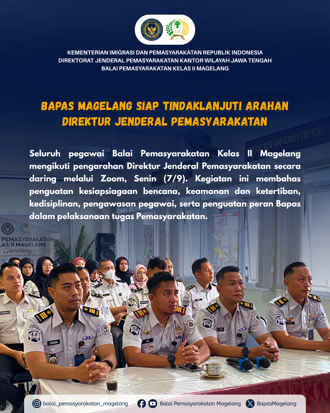 Bapas Kelas II Magelang Ikuti Pengarahan Direktur Jenderal Pemasyarakatan